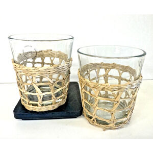 Set of 2 Serena & Lily Seagrass Wrapped Short Recycled Glass-Old Fashioned Size